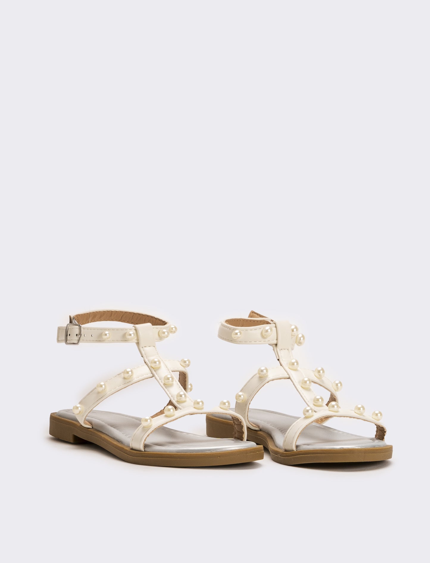 Sandalo da bambina con perle - Bianco