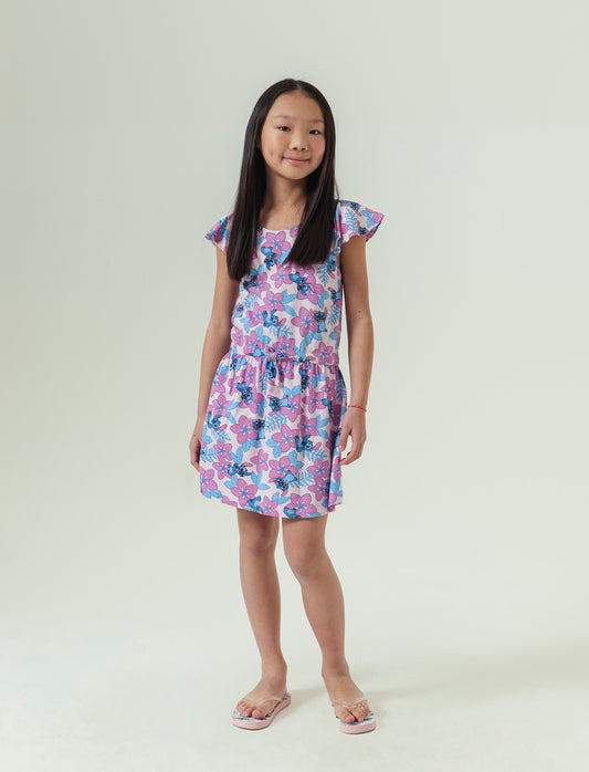 Floral Print Jersey Dress for Girls - Multicolor