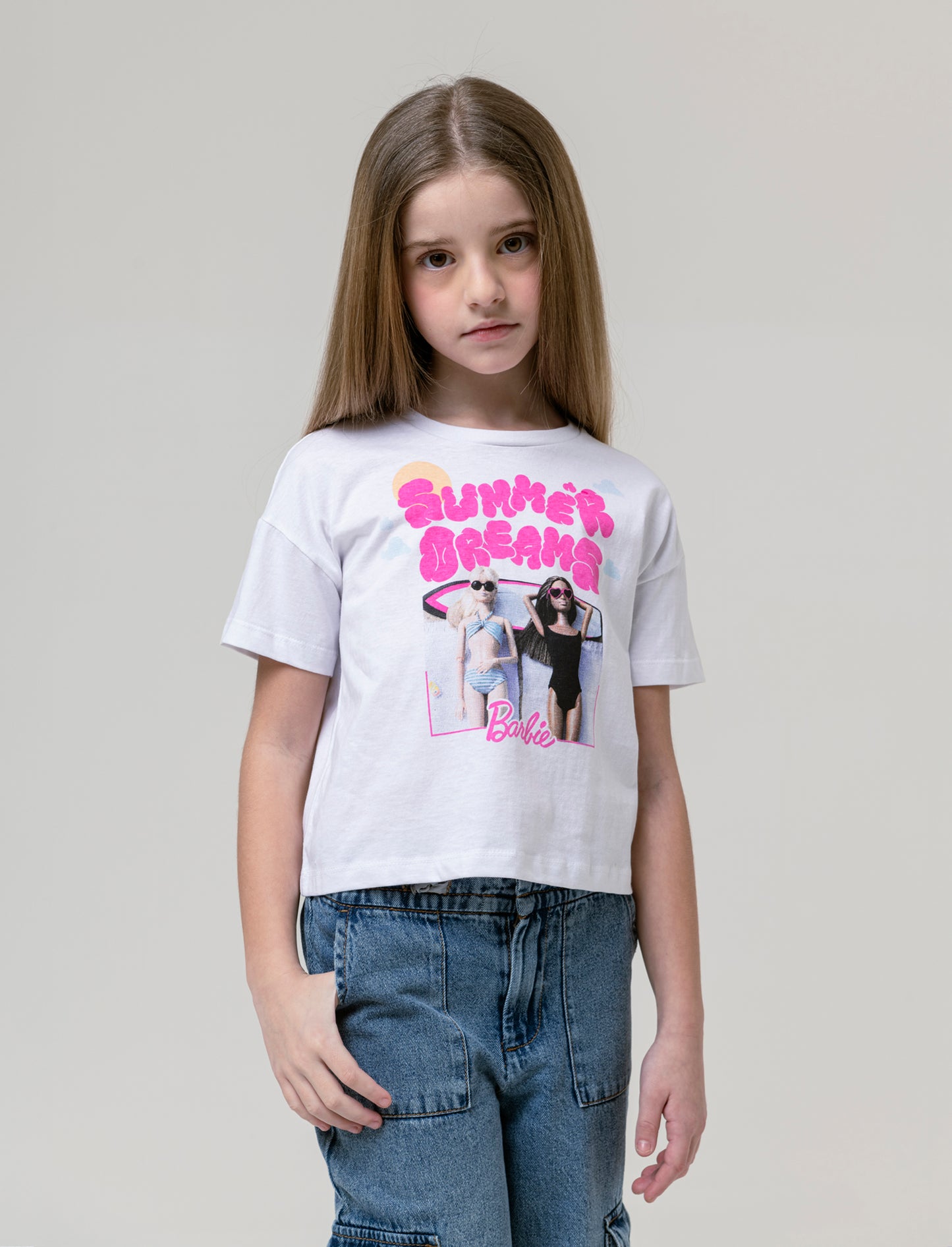 T-shirt Barbie modello over da bambina - Bianco