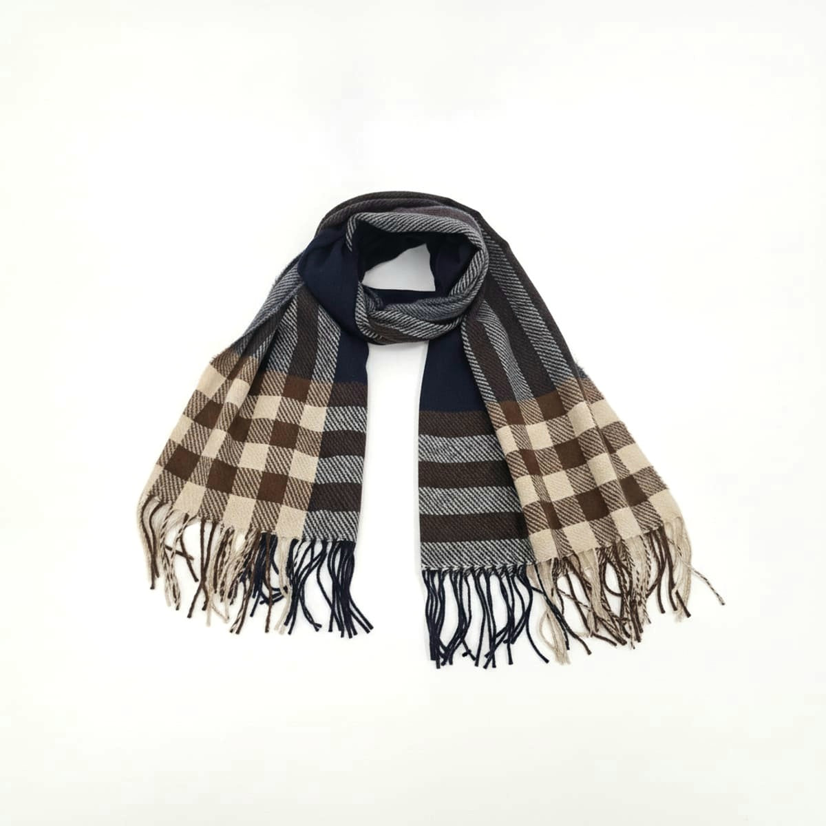 Sciarpone uomo a quadretti con frange - Blu