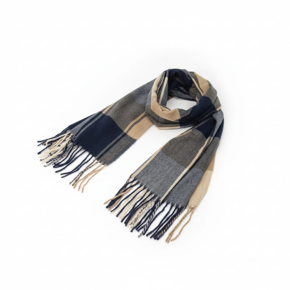 Plaid scarf with fringes for men - Blue