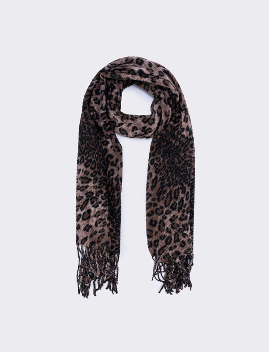 Sciarpa plissettata con frange animalier - Leopardato
