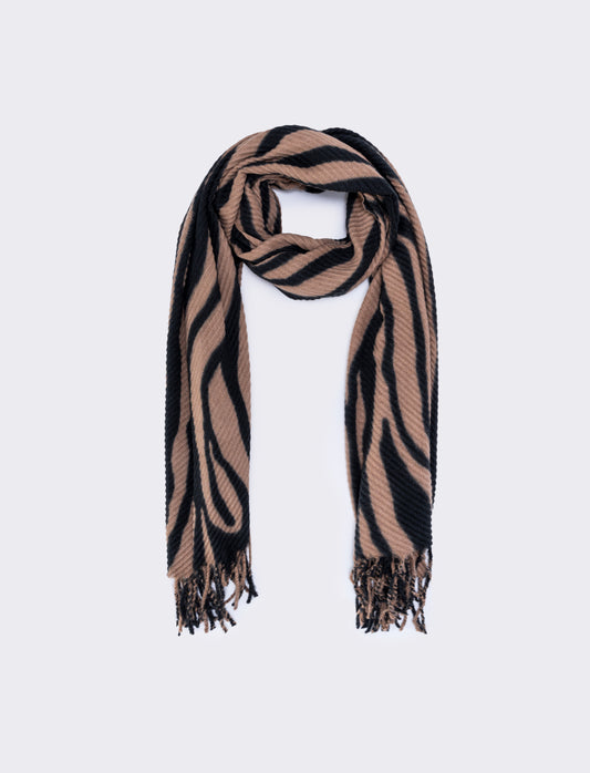 Sciarpa plissettata con frange animalier - Zebrato