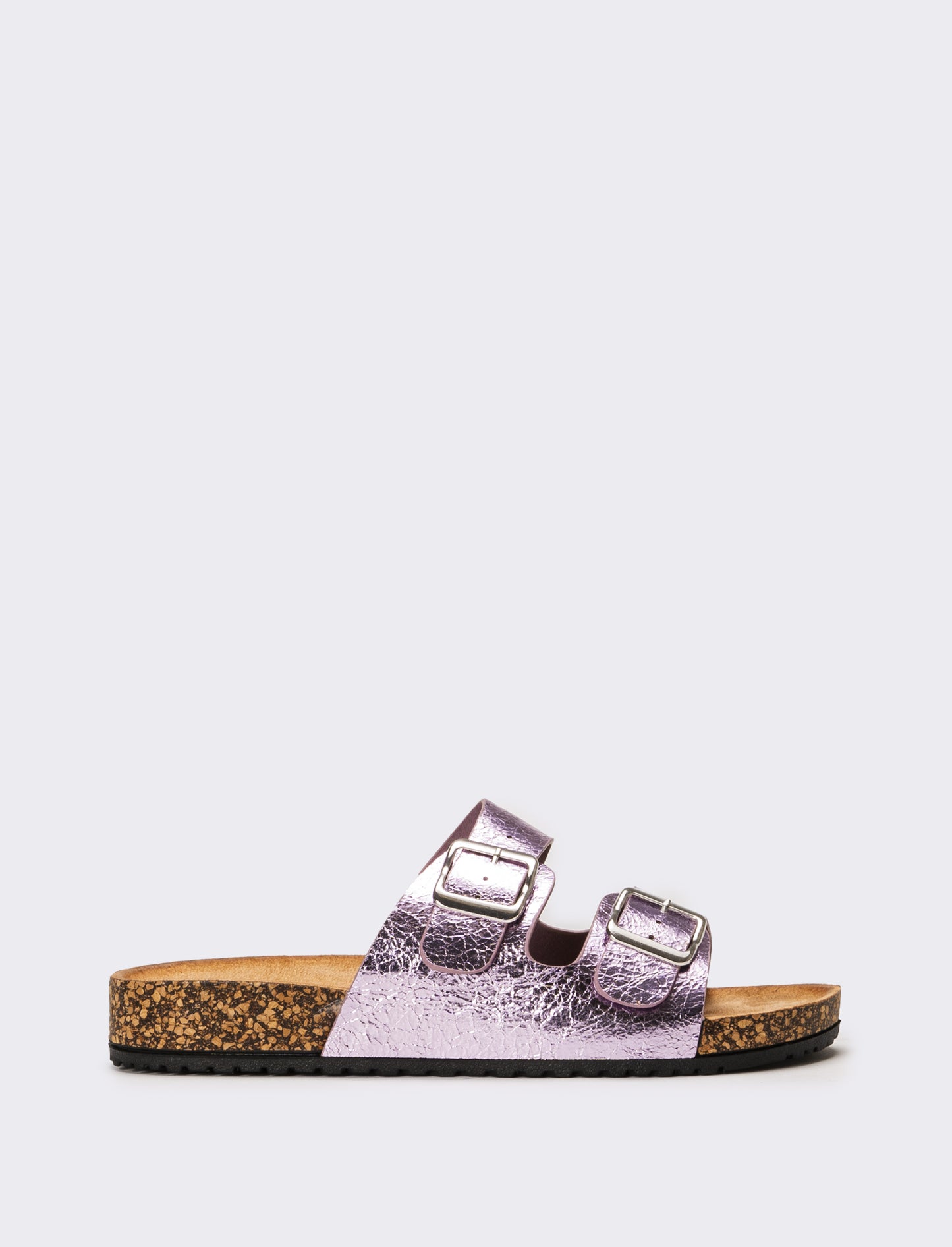 Sandalo laminato con doppia fibbia da donna - Rosa