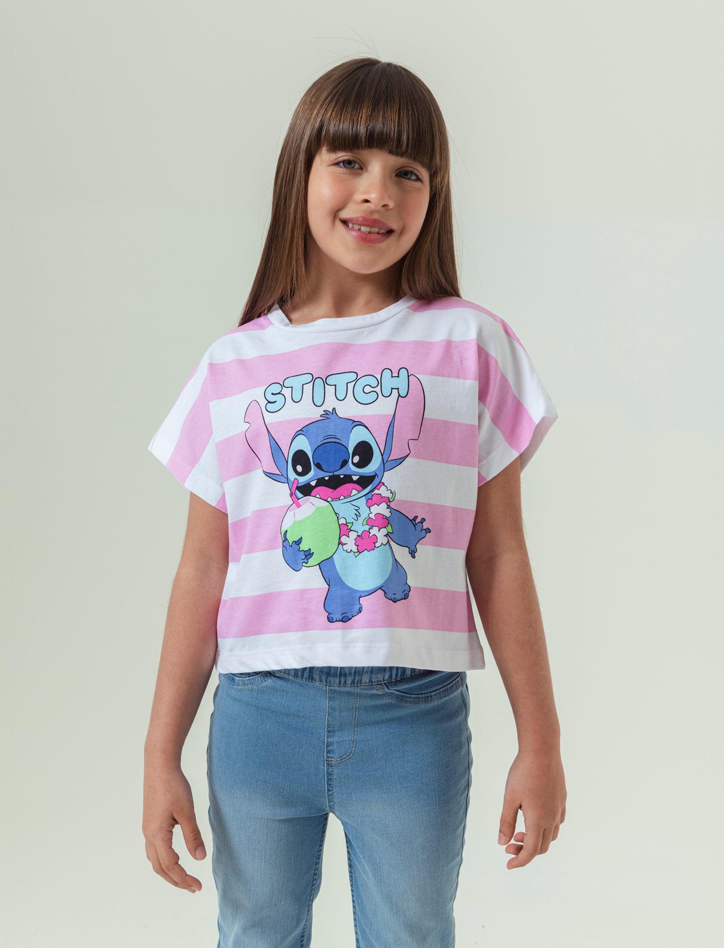 T-shirt rigata con stampa Stitch da bambina - Righe