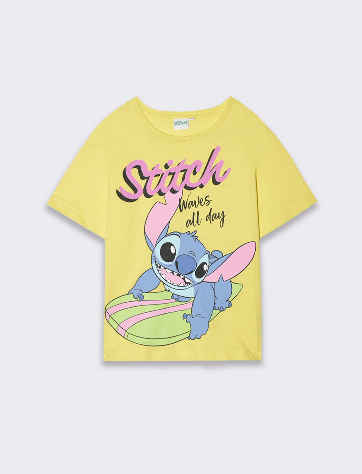 T-shirt mezza manica con stampa Stitch da bambina - Giallo