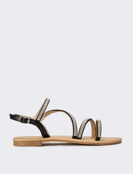 Sandalo da donna con strass - Nero