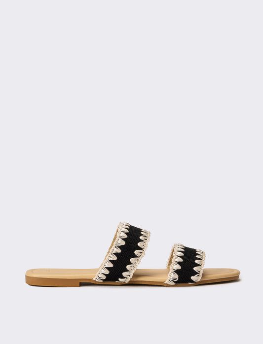 Mule da donna in rafia - Nero