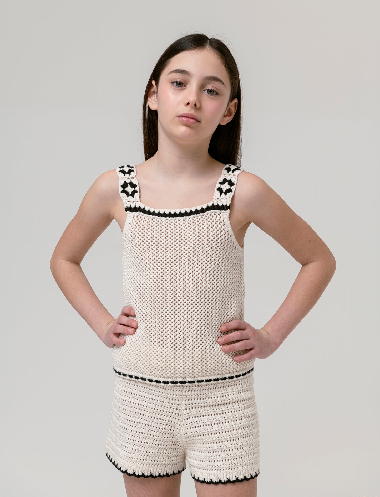 Short in maglia intrecciata da bambina - Beige