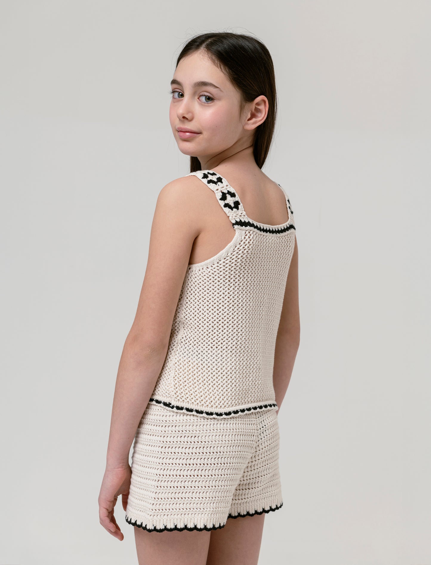 Short in maglia intrecciata da bambina - Beige