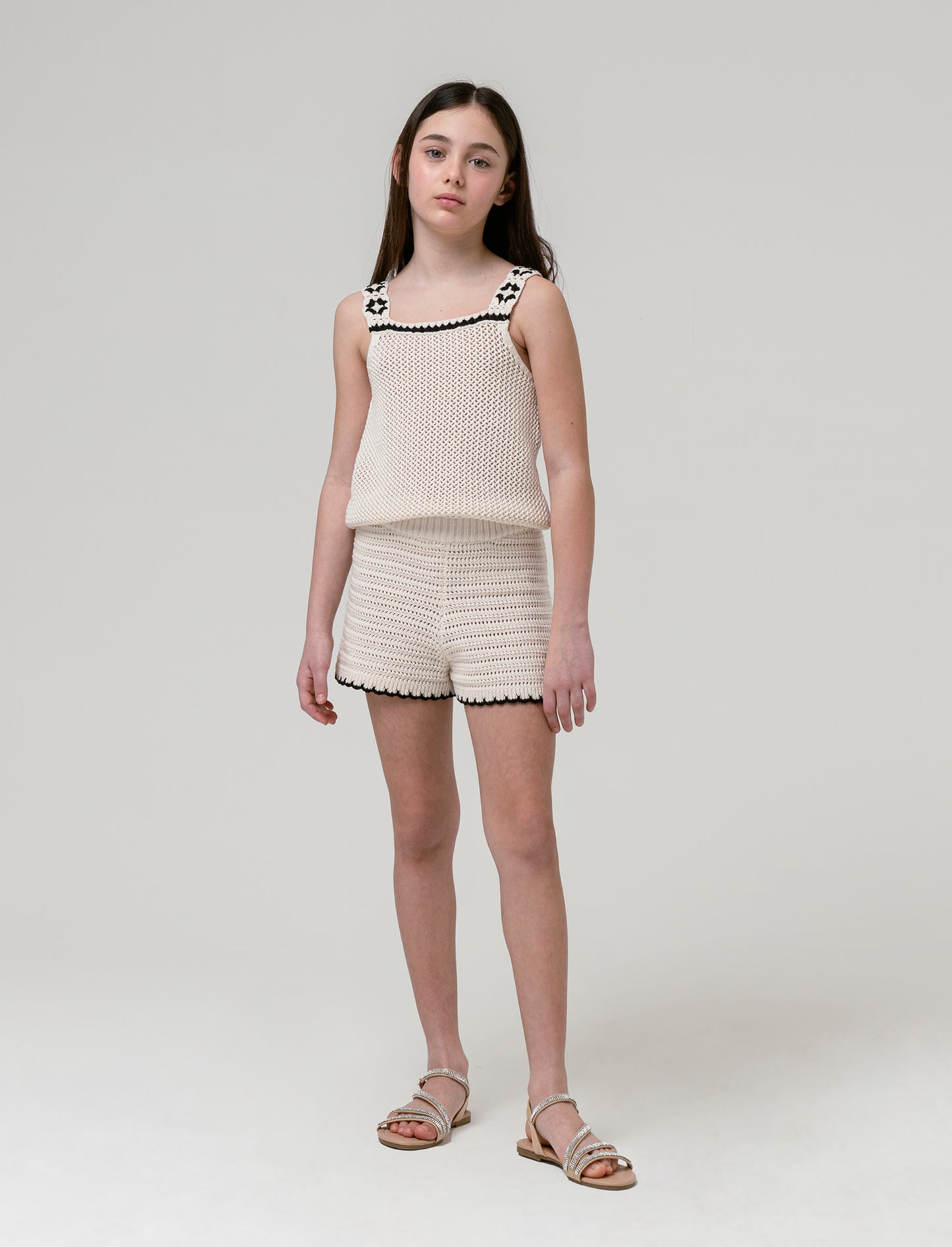 Top in maglia intrecciata da bambina - Beige