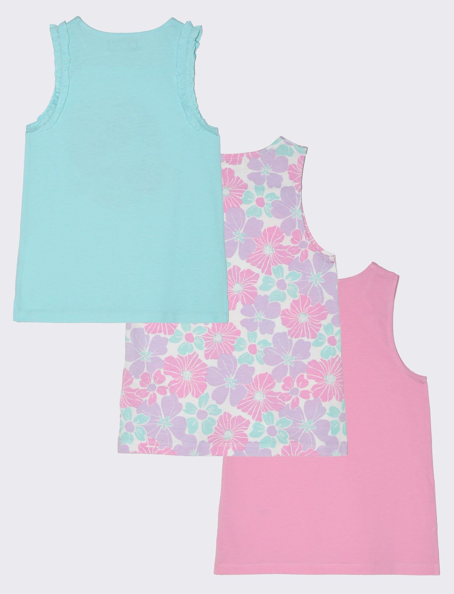 Canotta in cotone 3 pack da bambina - Verde acqua
