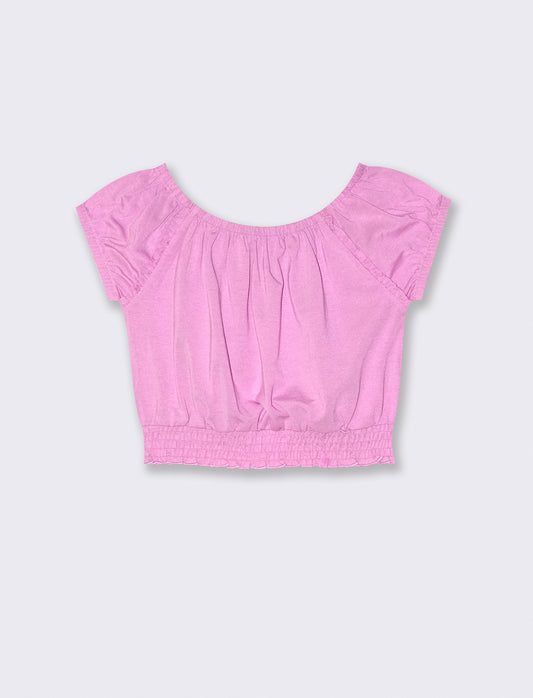 Blusa in jersey mezza manica da bambina - Rosa