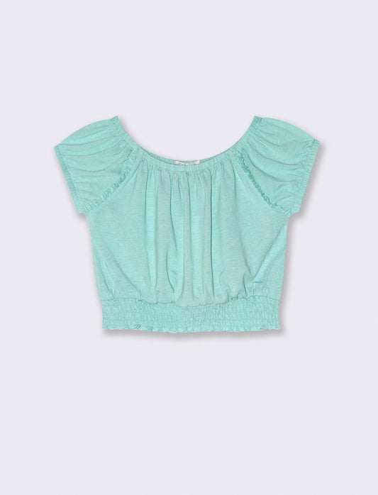 Blusa in jersey mezza manica da bambina - Verde acqua