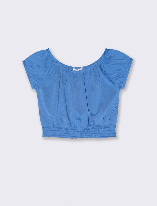 Blusa in jersey mezza manica da bambina - Blu cobalto