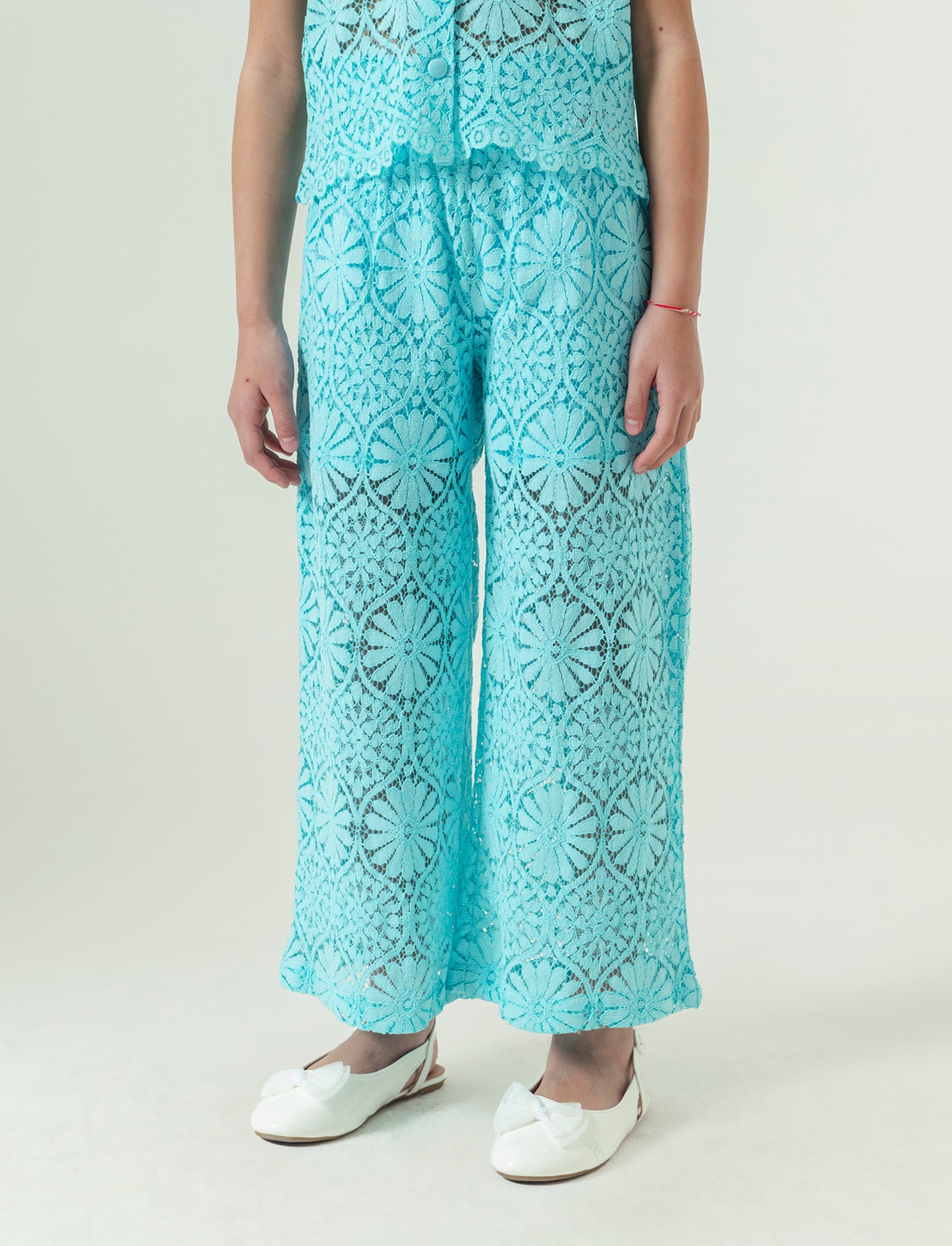 Pantalone in pizzo macramè da bambina - Verde acqua