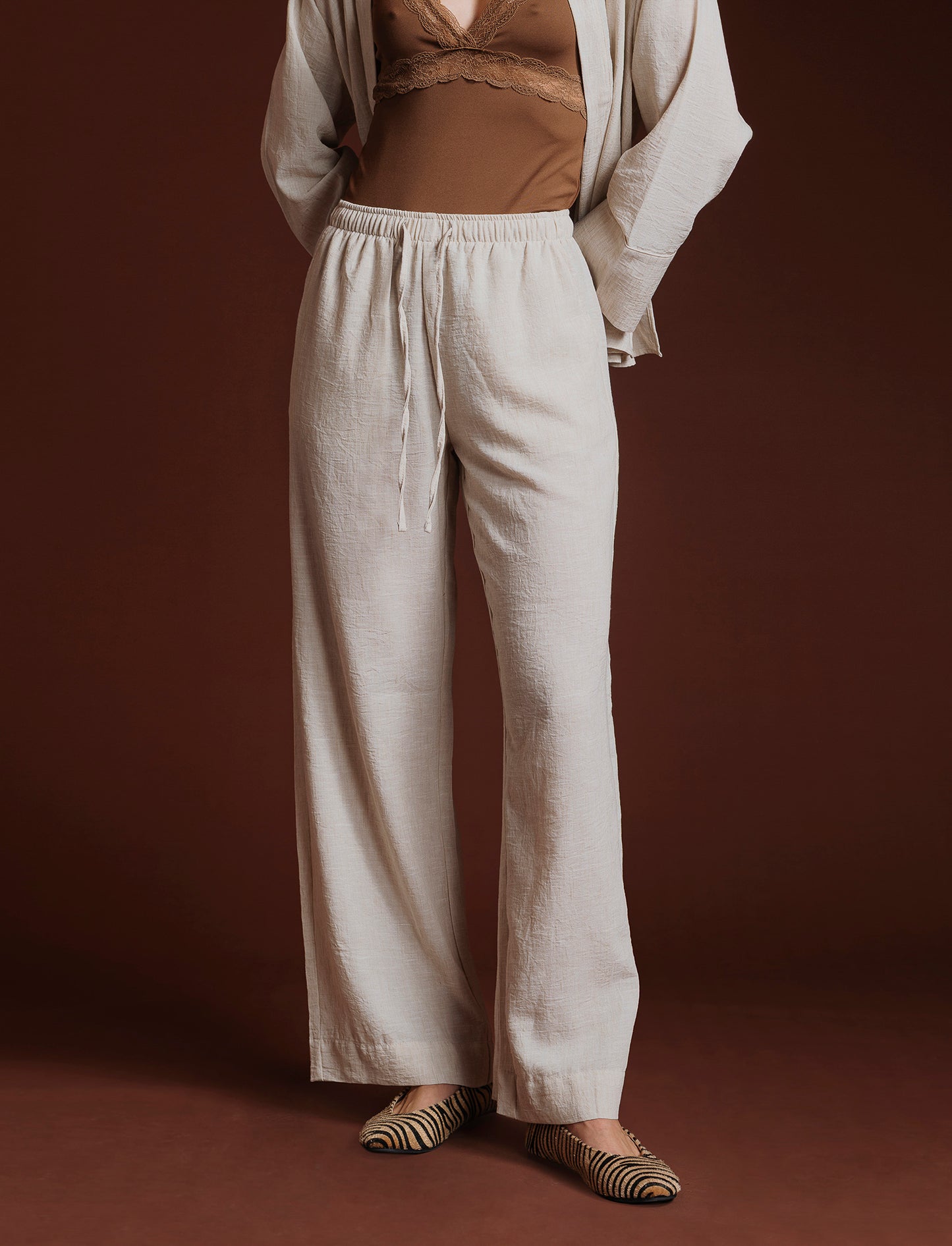 PANTALONE CON COULISSE - Beige corda