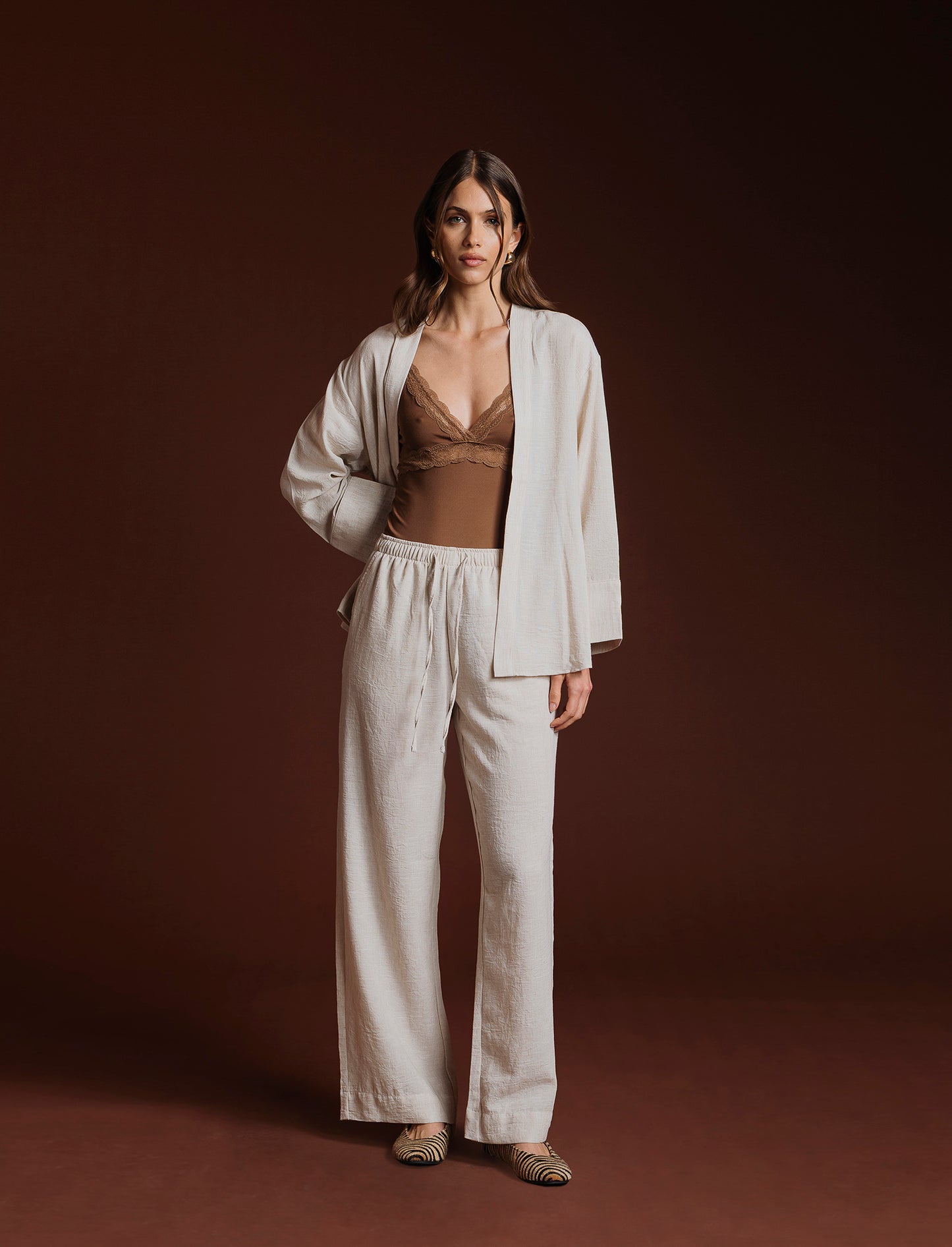 PANTALONE CON COULISSE - Beige corda