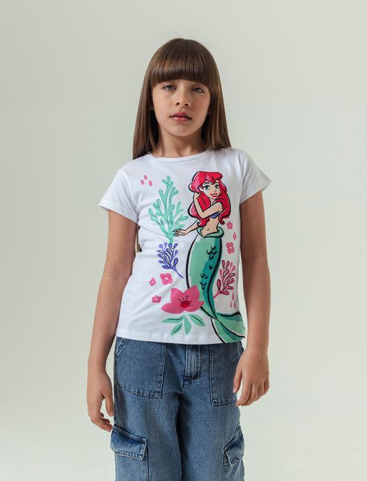 T-shirt Disney Ariel da bambina - Bianco
