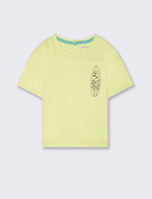 T-shirt fluo con ricamo da neonato - Giallo