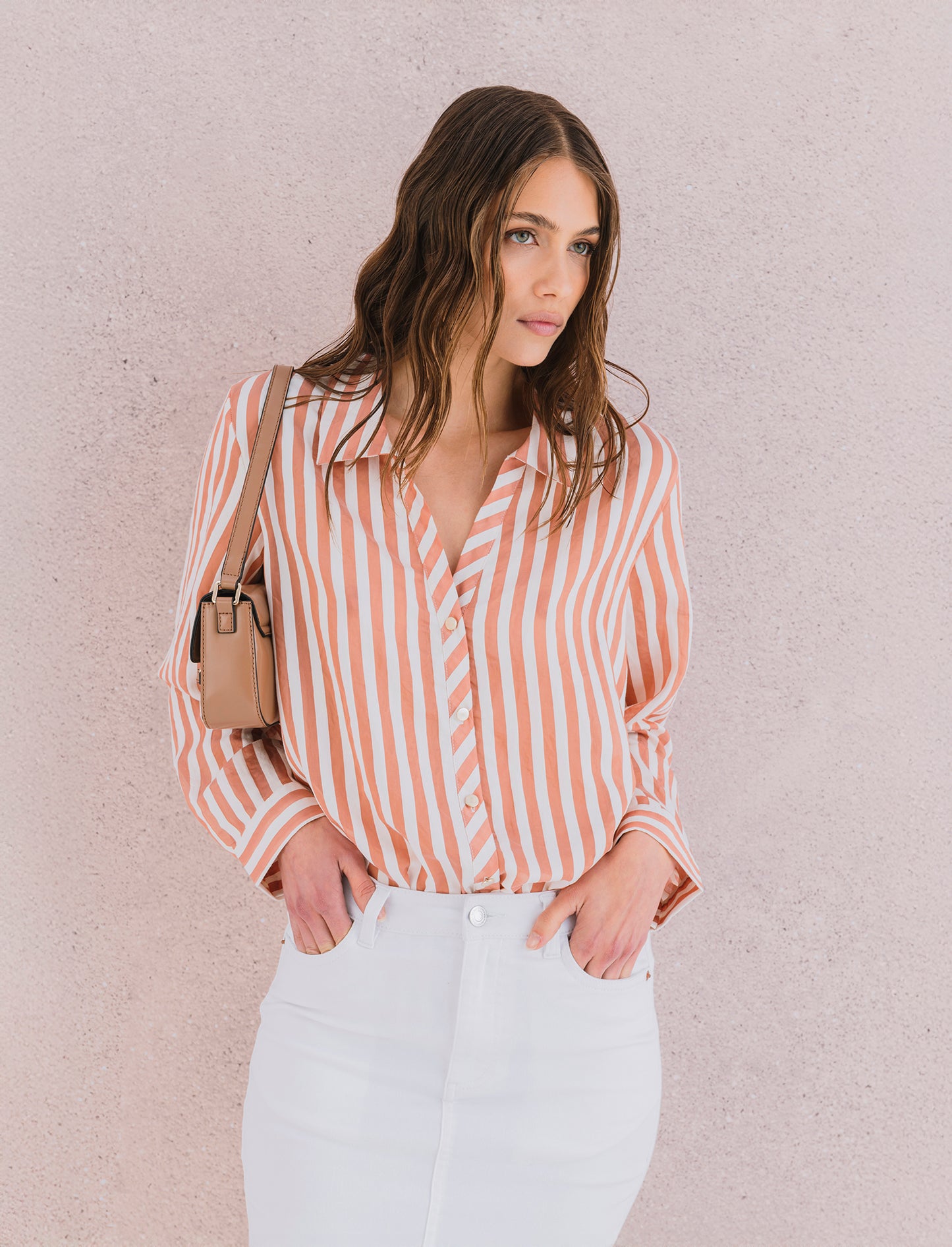 T-SHIRT IN PIZZO - Rosa polvere