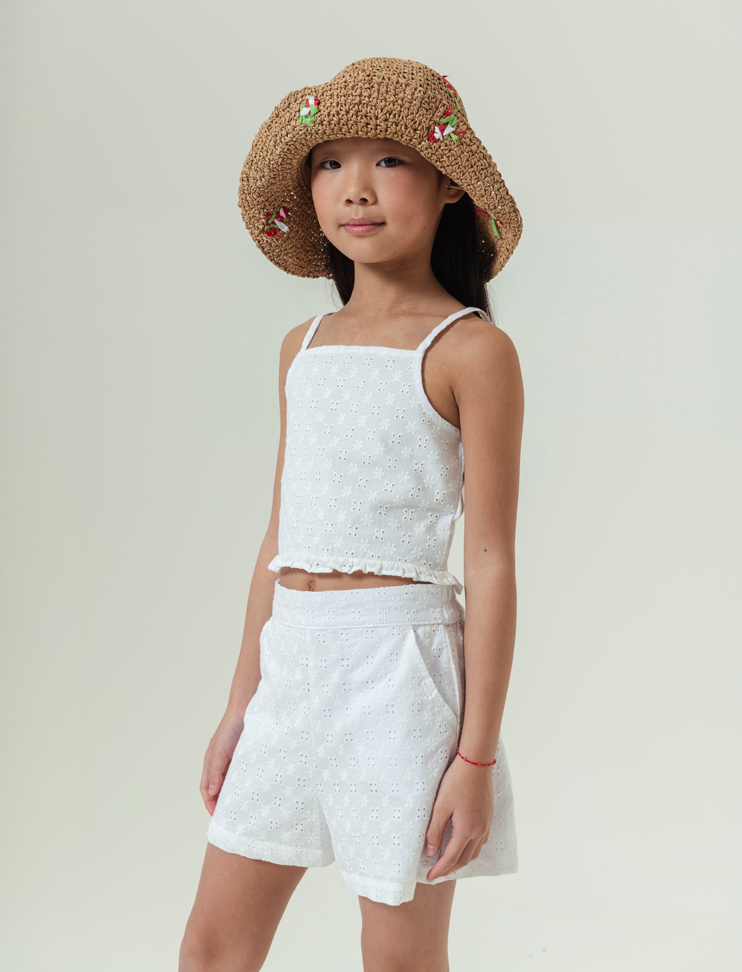 Top in sangallo da bambina - Bianco sporco