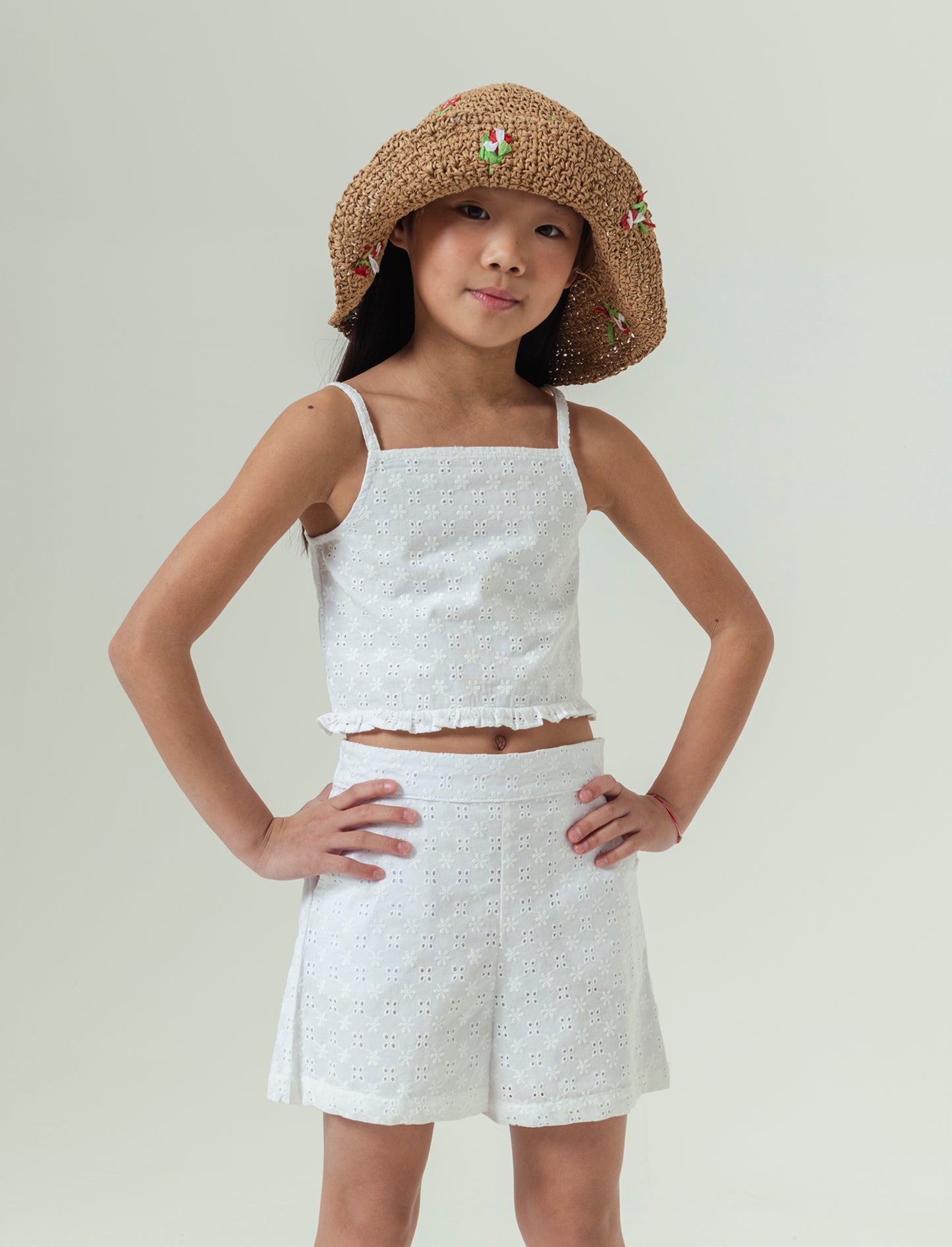 Top in sangallo da bambina - Bianco sporco