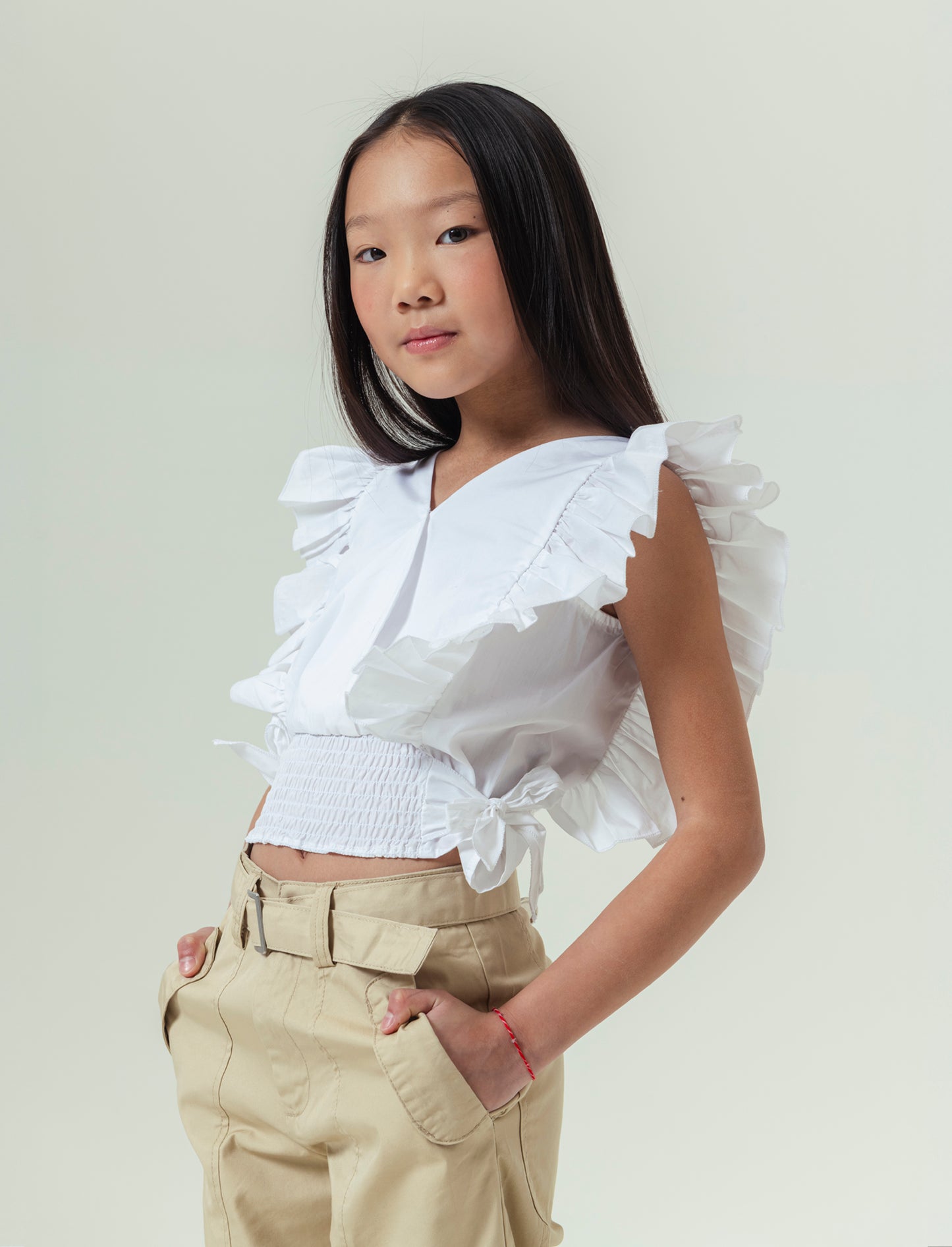 Camicia in cotone da bambina - Bianco sporco