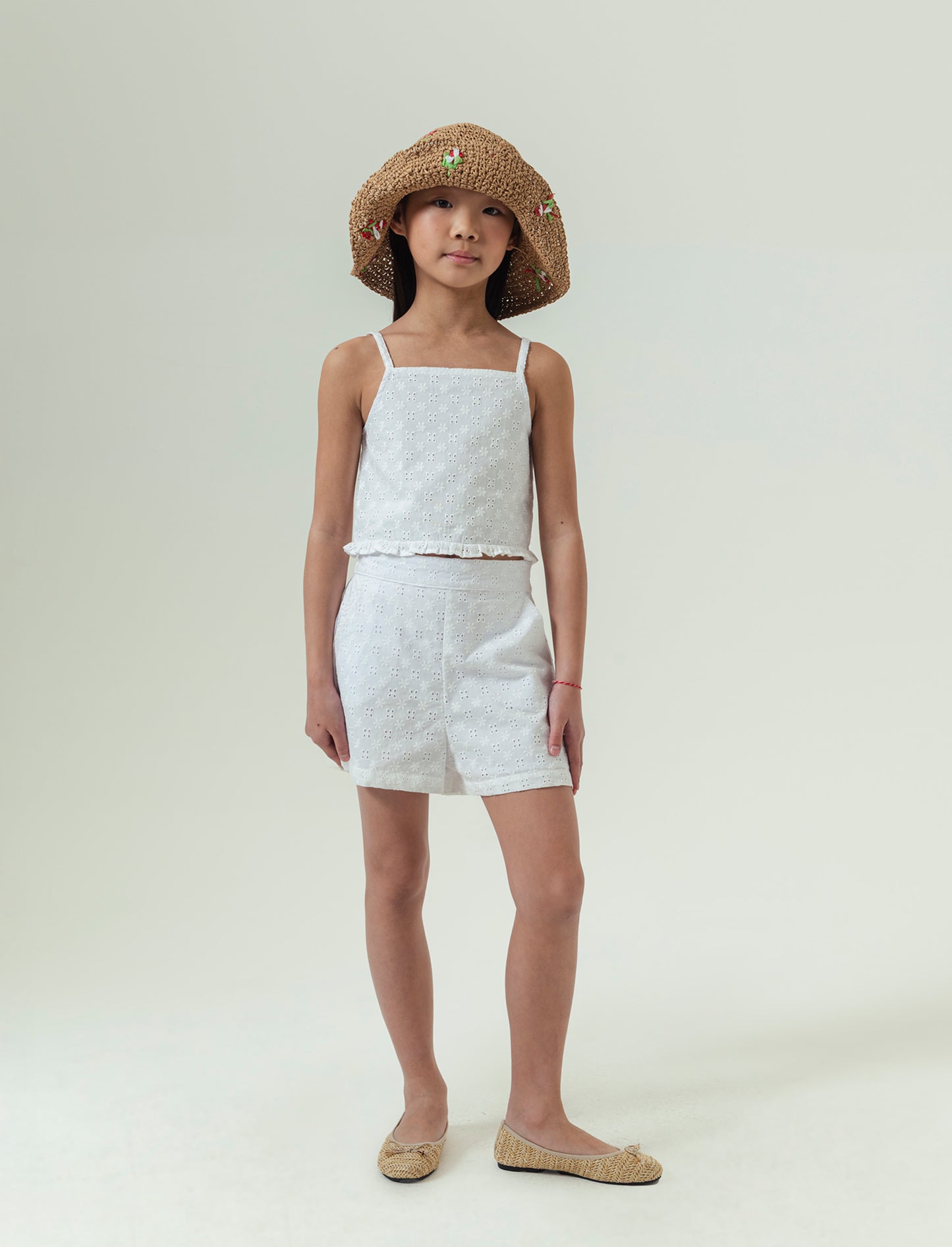 Short in sangallo da bambina - Bianco sporco