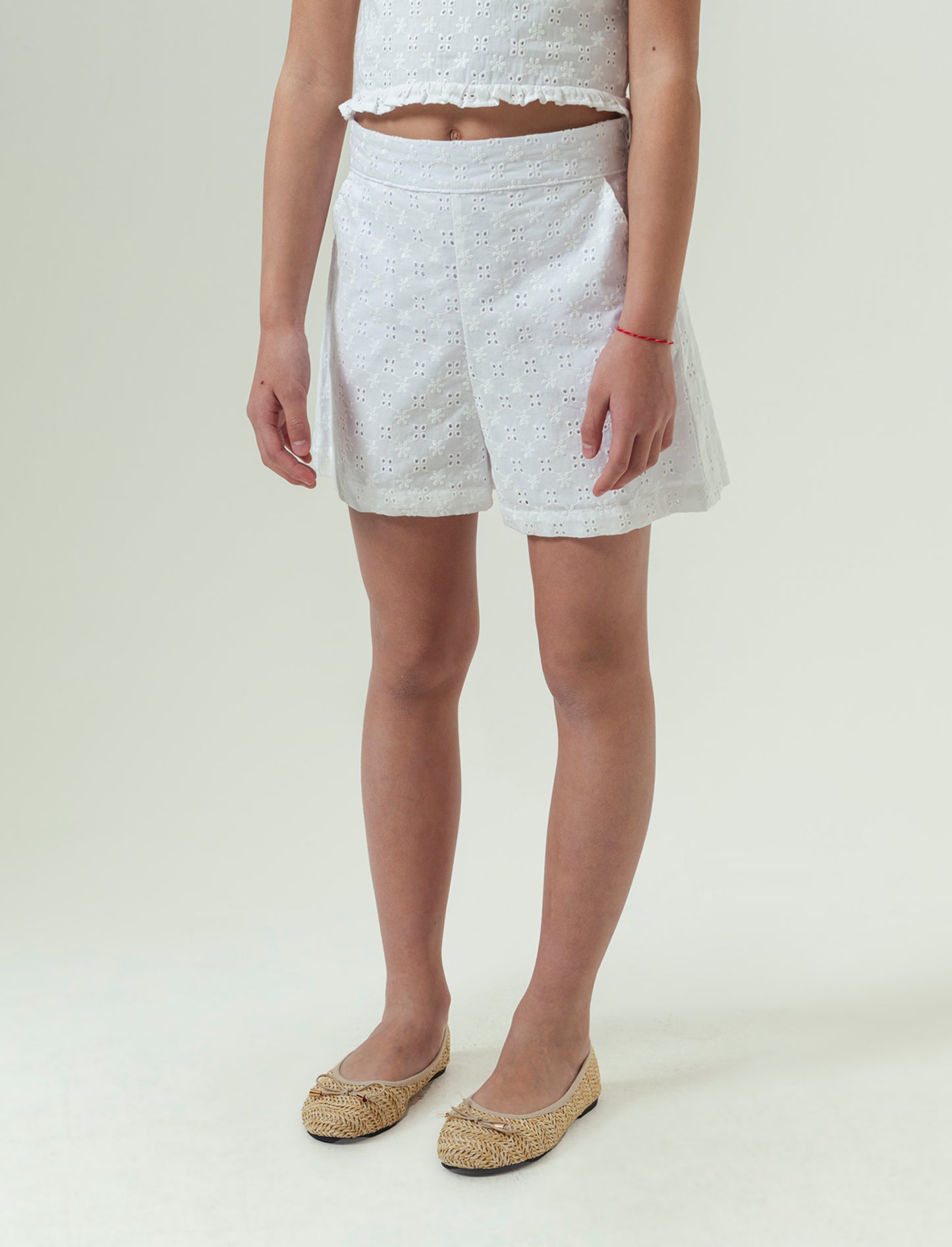 Short in sangallo da bambina - Bianco sporco
