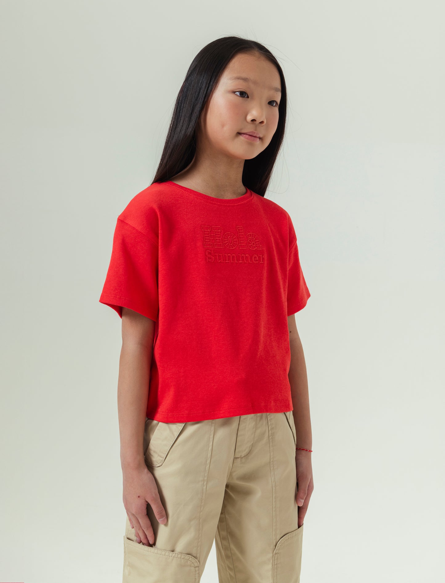 T-shirt con ricamo da bambina - Rosso