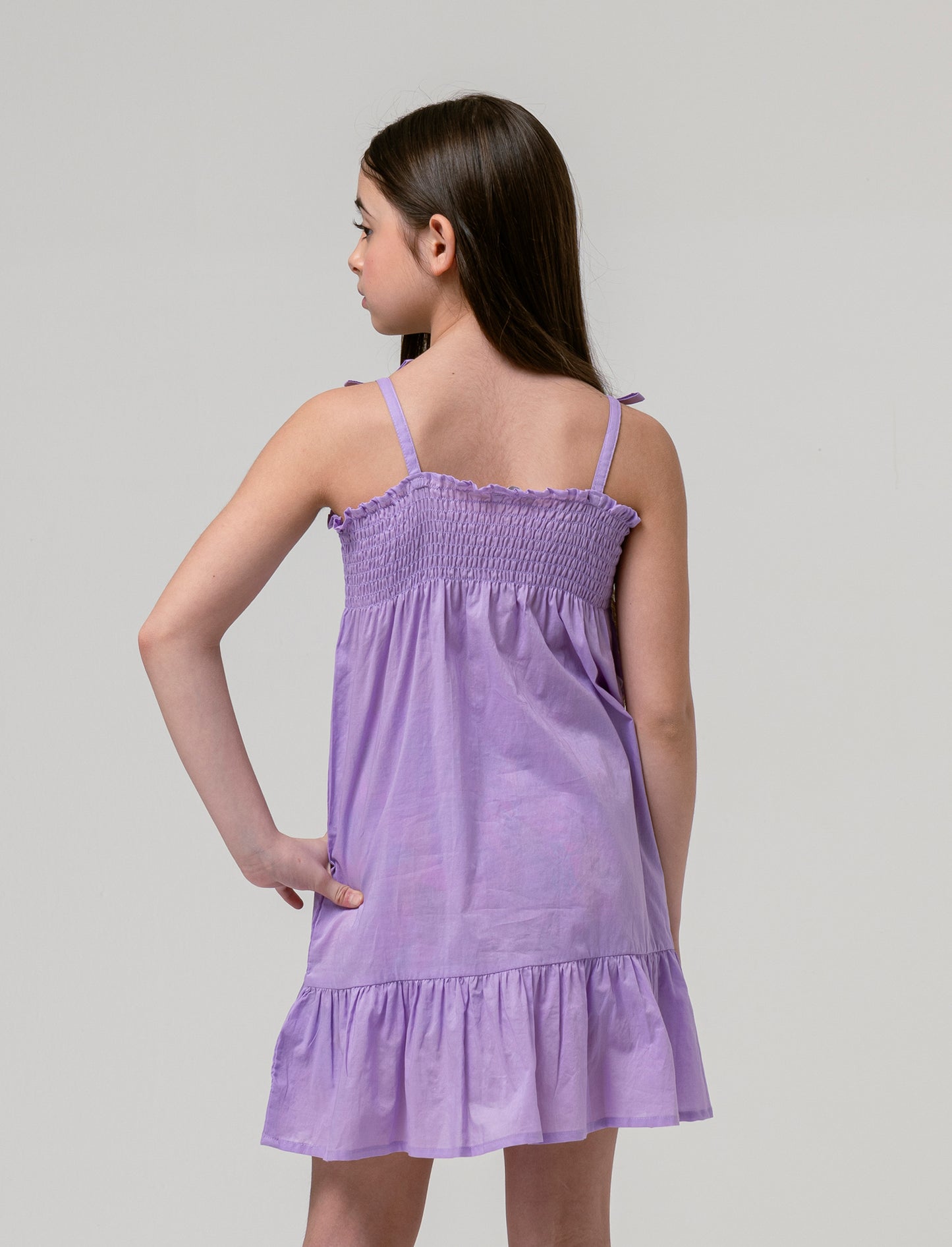 Abito in cotone con arriccio da bambina - Lilla