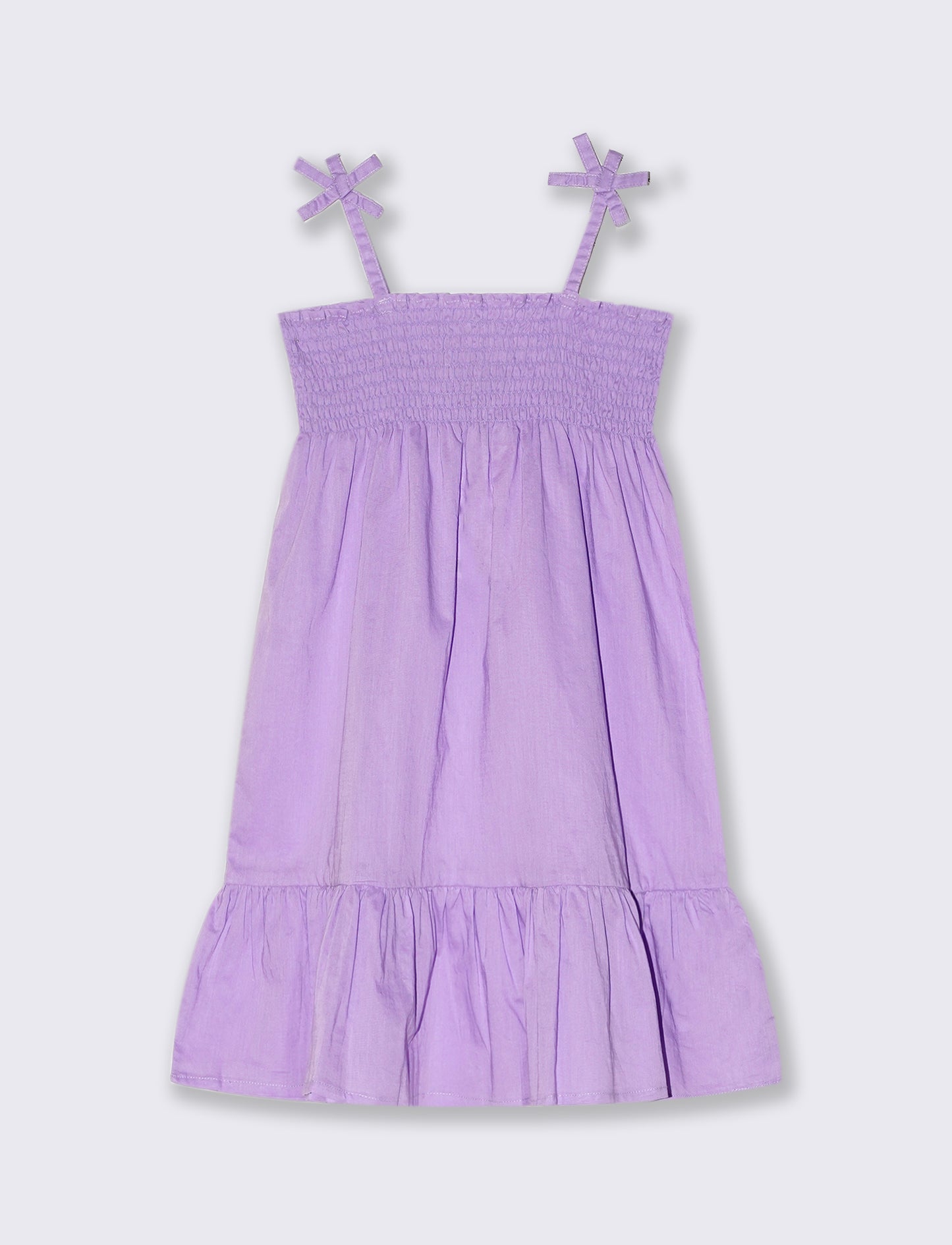 Abito in cotone con arriccio da bambina - Lilla