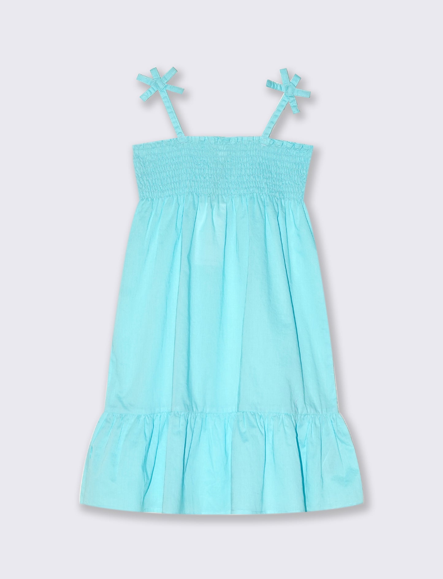 Abito in cotone con arriccio da bambina - Verde acqua