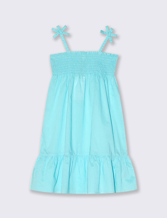 Girl's cotton dress with ruching detail - Green