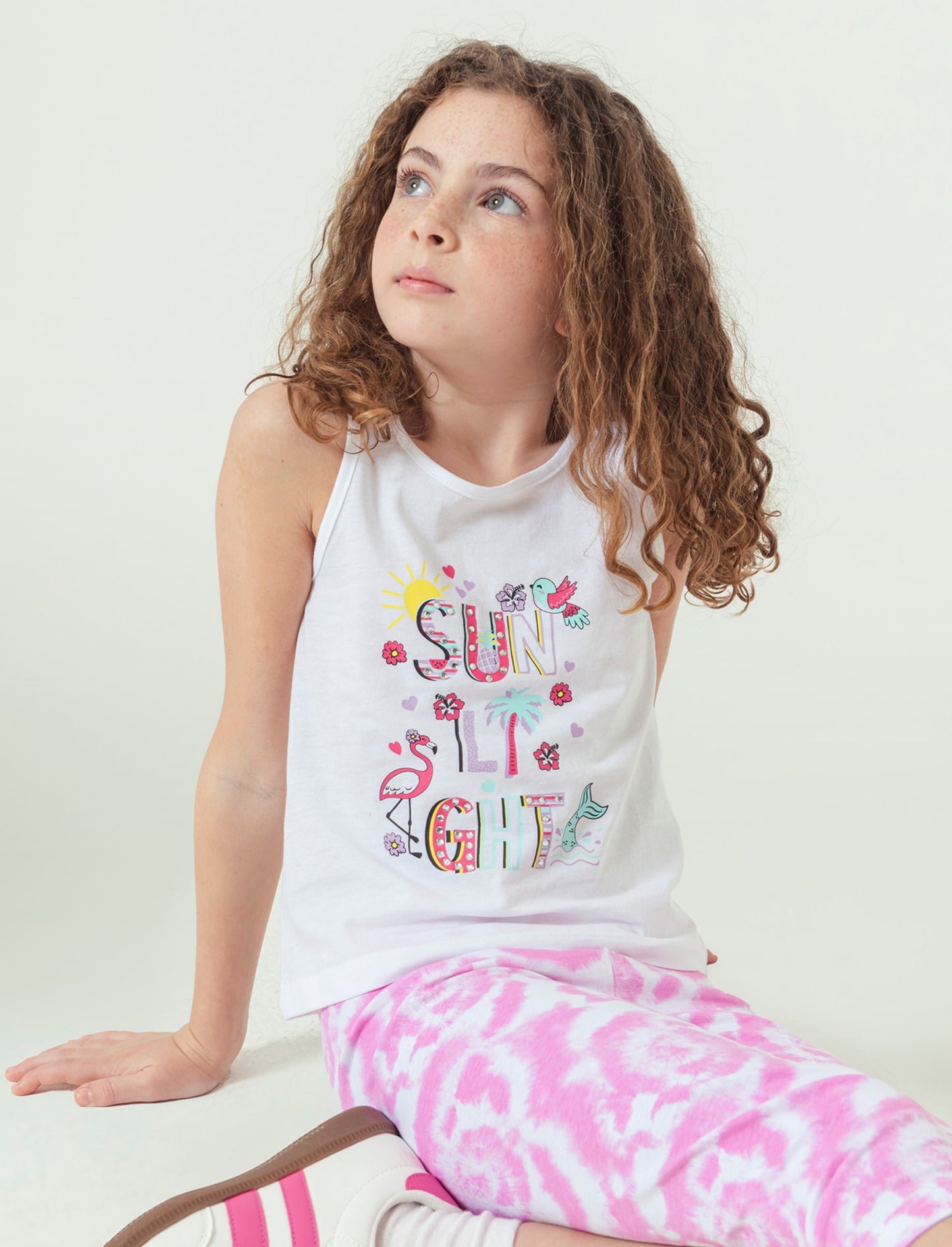 T-shirt stampata con strass da bambina - Bianco