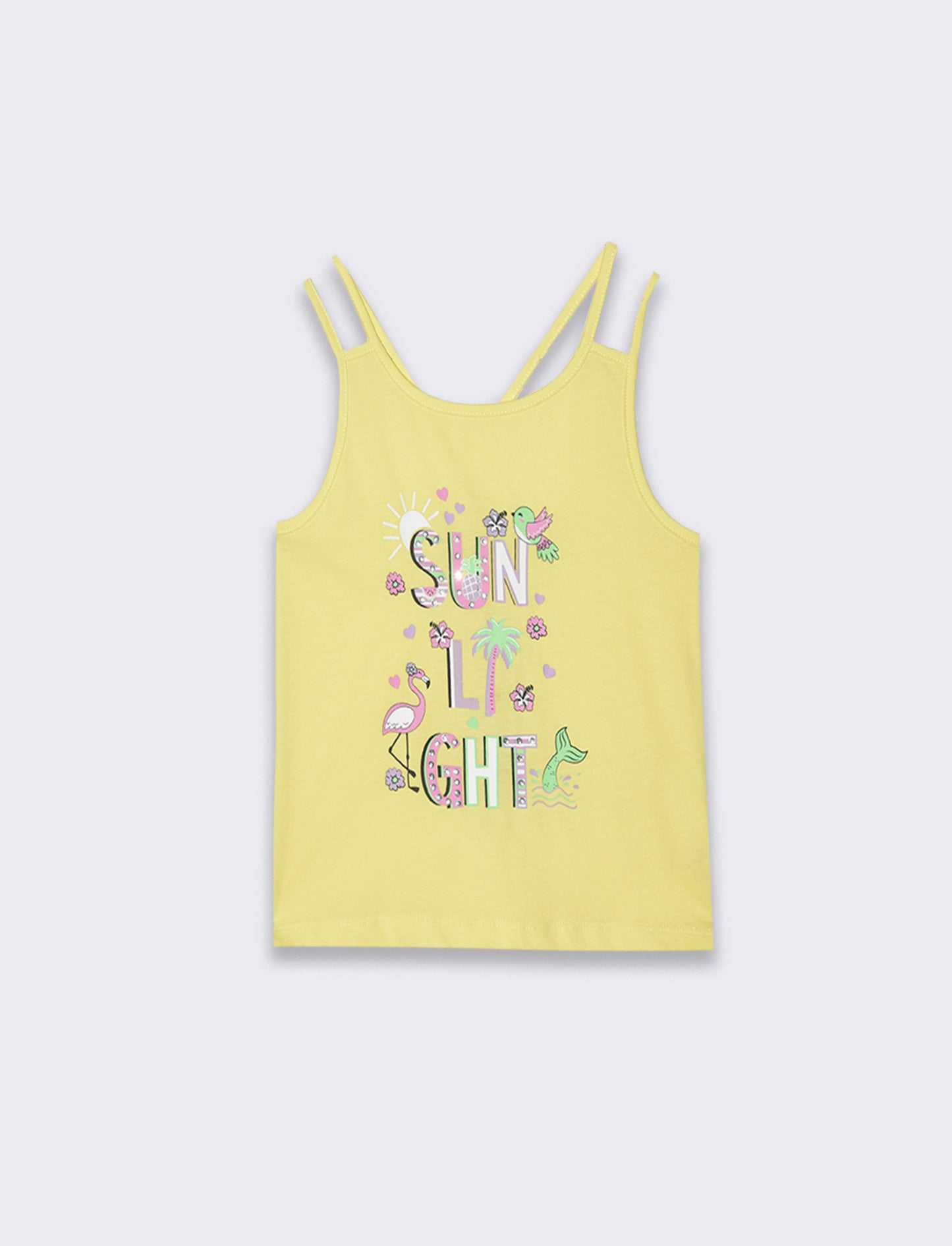T-shirt stampata con strass da bambina - Giallo limone