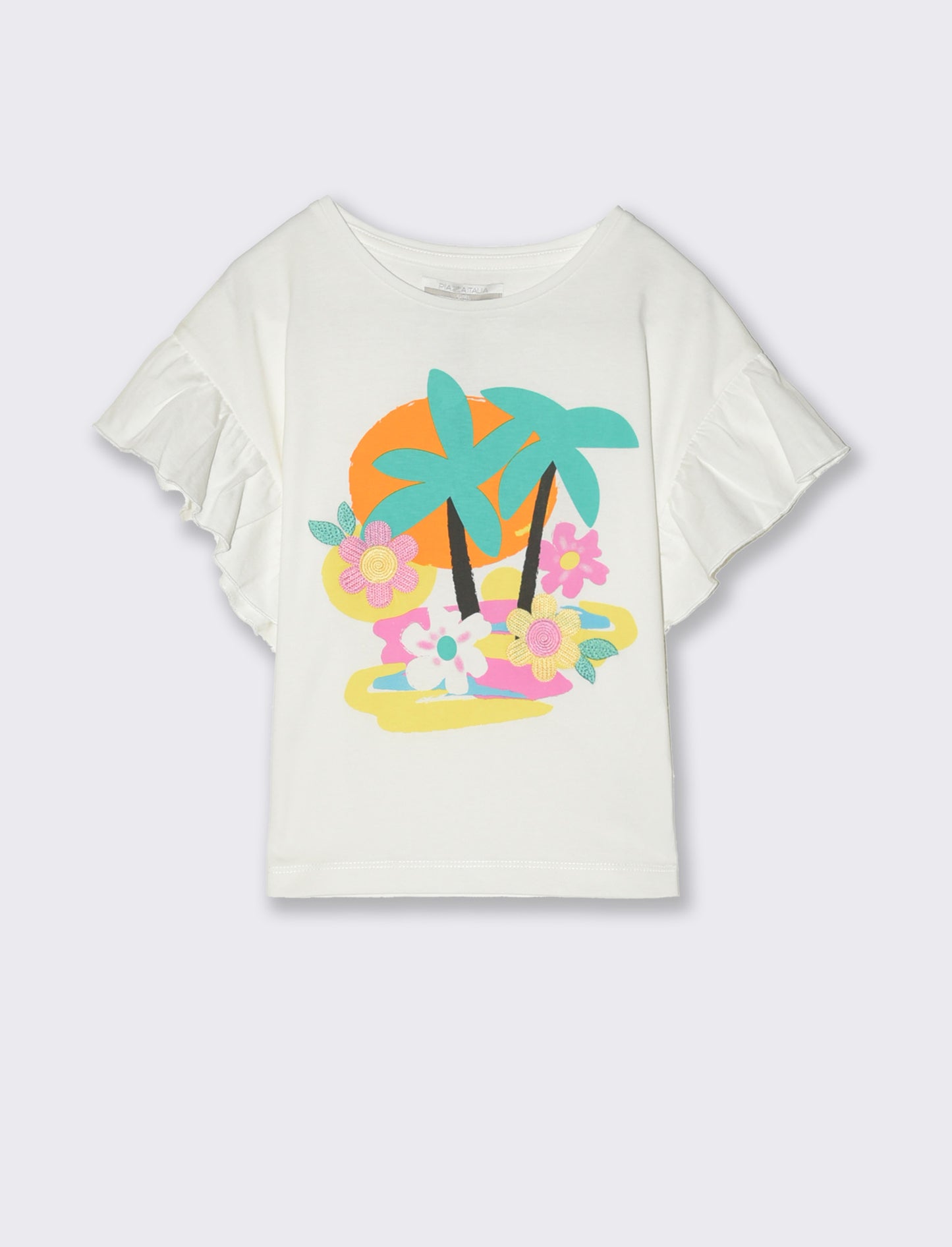 T-shirt estiva con stampa e ricamo da bambina - Bianco