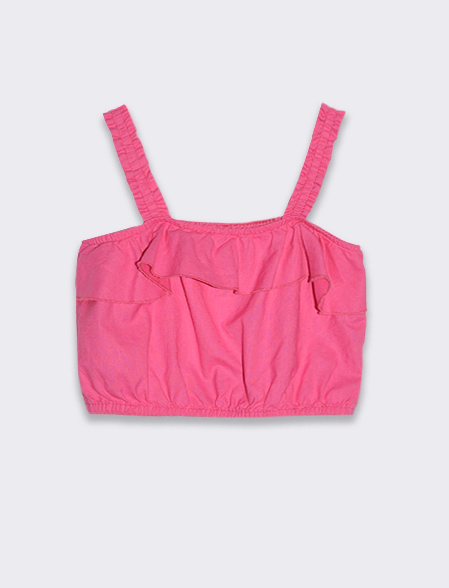 Top cropped in misto lino da bambina - Fuxia