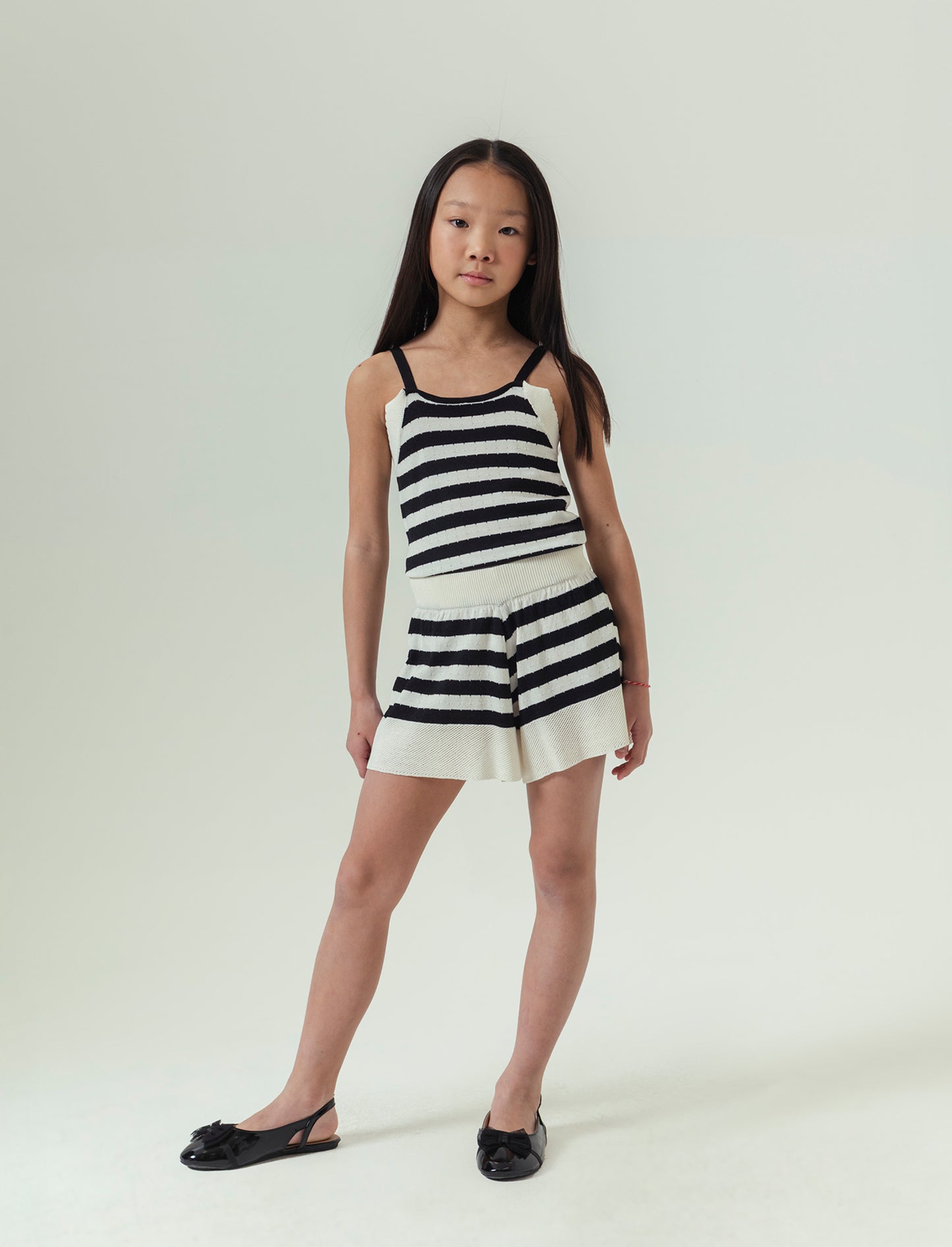 Short a farfalla in maglina a righe da bambina - Righe