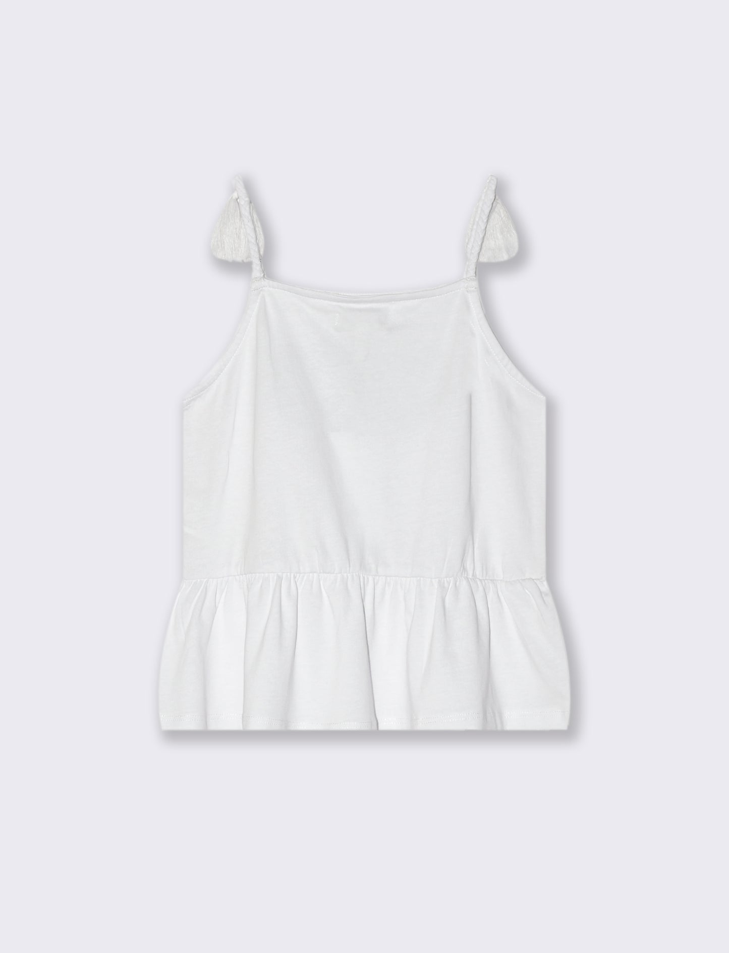 Top in jersey con stampa e pietre da bambina - Bianco