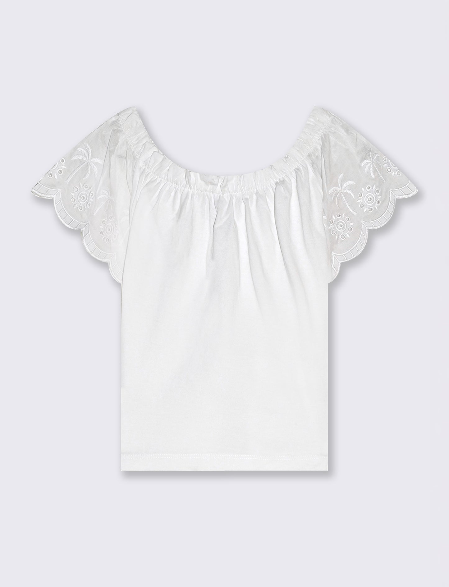 Top in jersey con maniche ricamate da bambina - Bianco