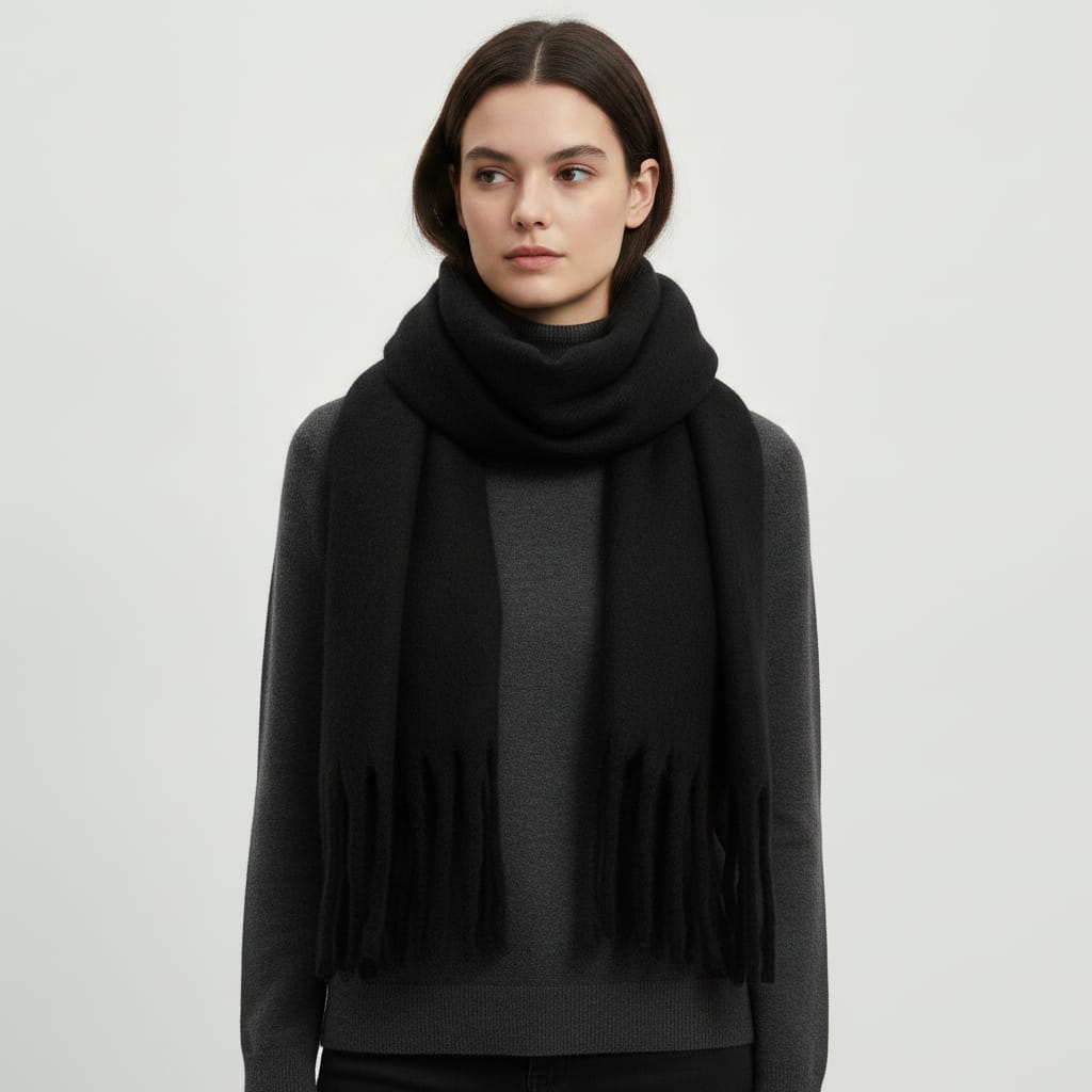 Basic scarf with fringes - Black