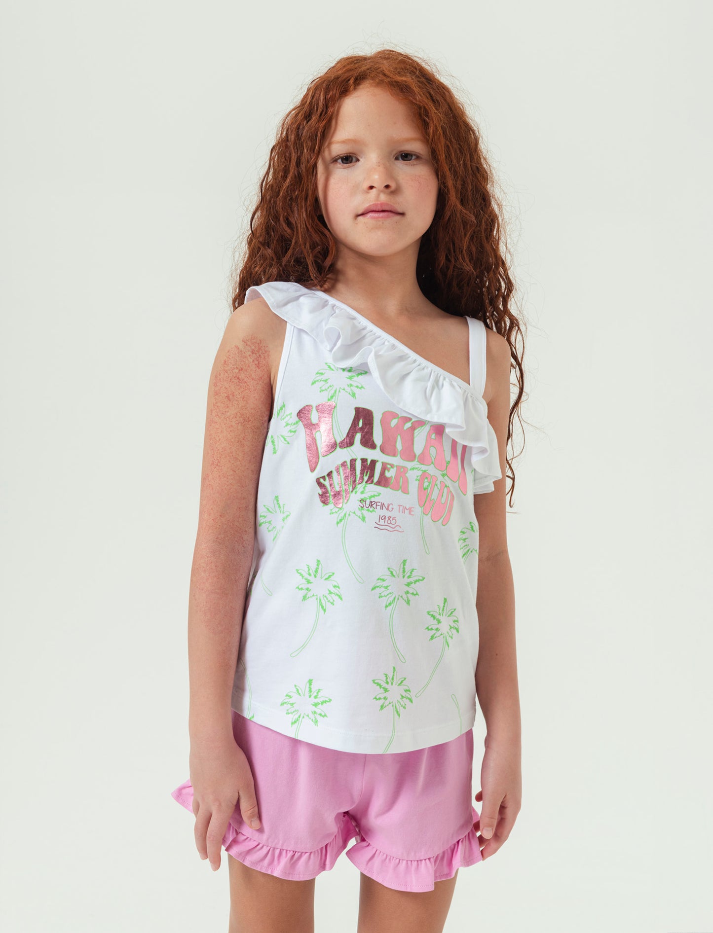 Completino in cotone elastico con frange da bambina - Rosa