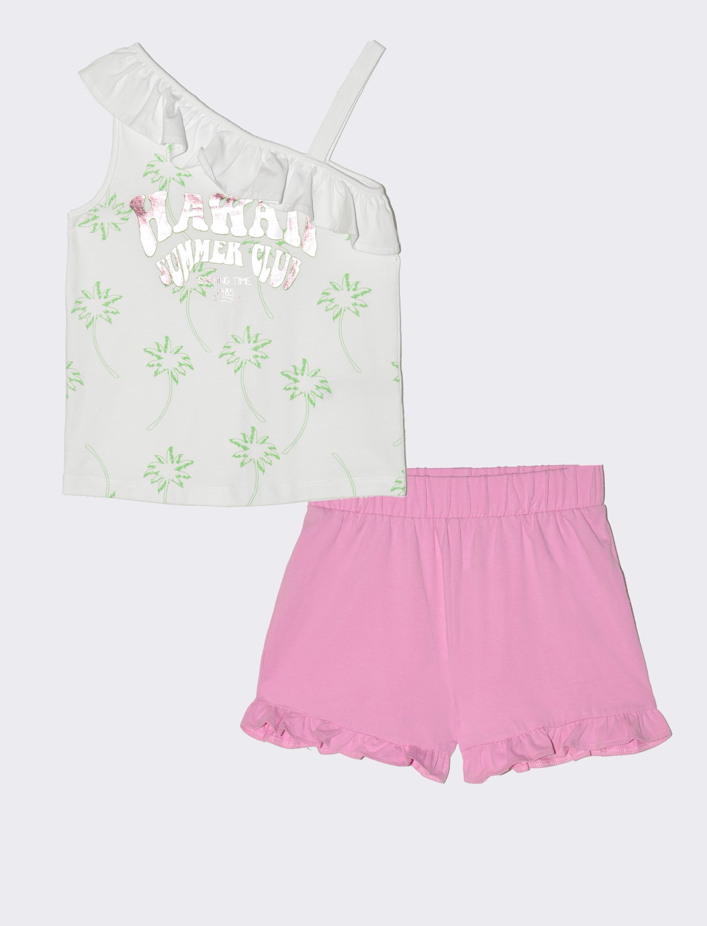 Completino in cotone elastico con frange da bambina - Rosa