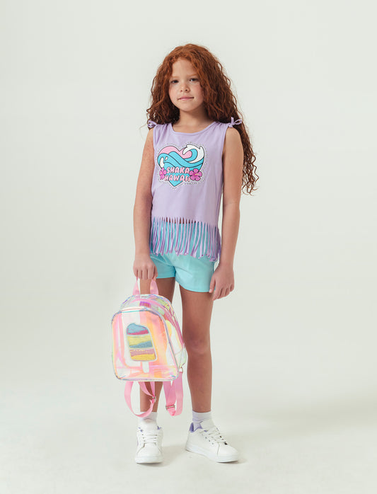 Set due pezzi composto da short e top da bambina - Lilla