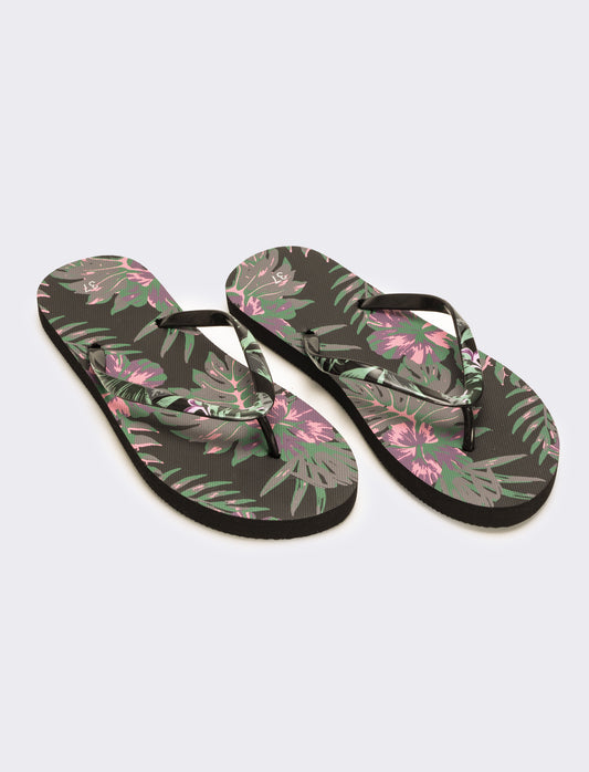 Infradito stampa tropicale da donna - Nero