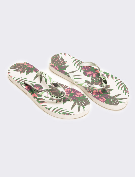 Infradito stampa tropicale da donna - Bianco