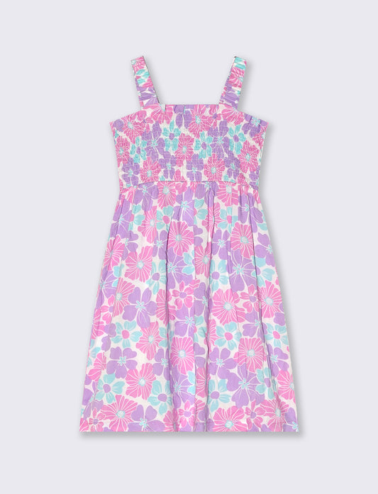 Printed Viscose Dress with Elastic Straps - Girl - Multicolor