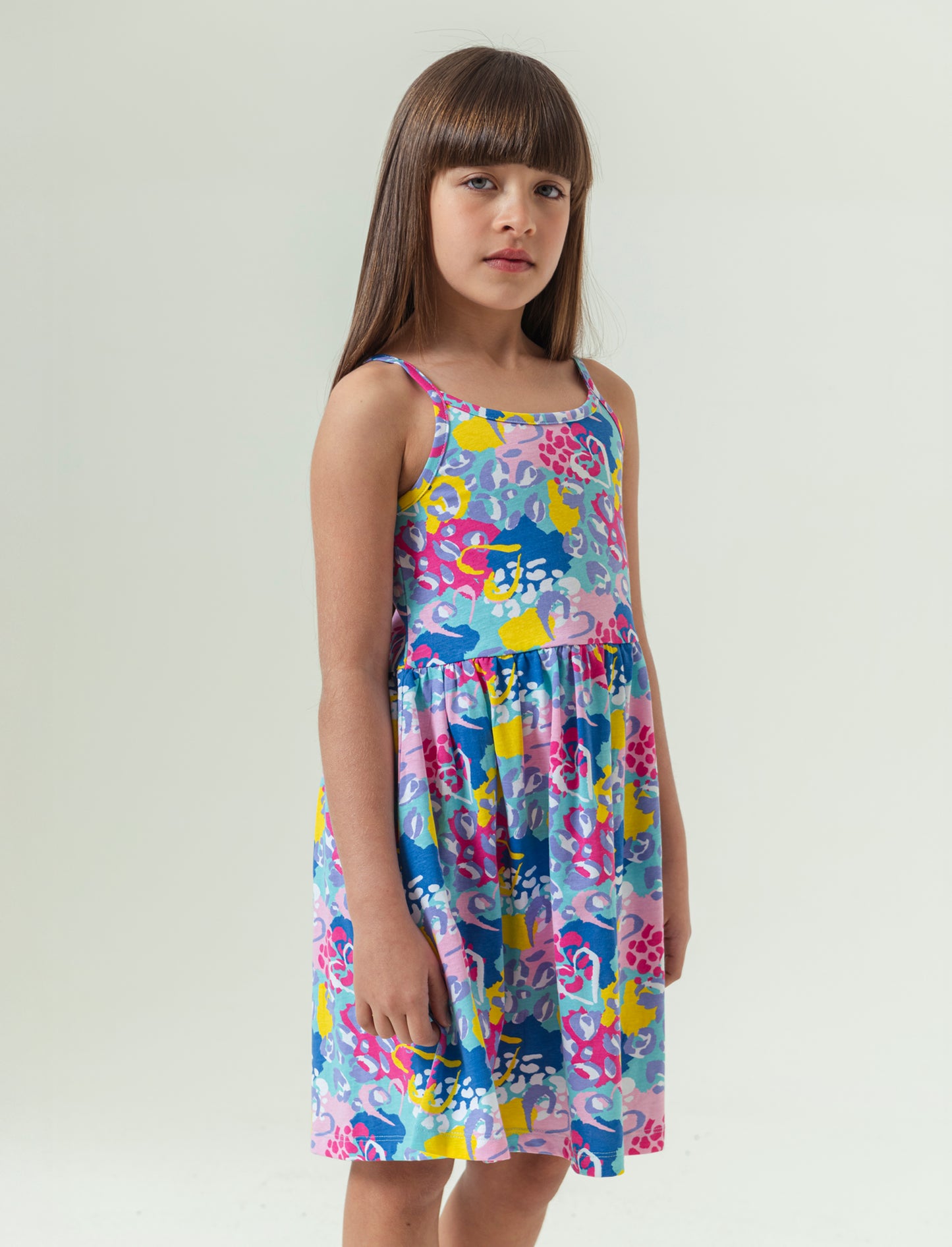 Abito stampa fluo da bambina - Azzurro